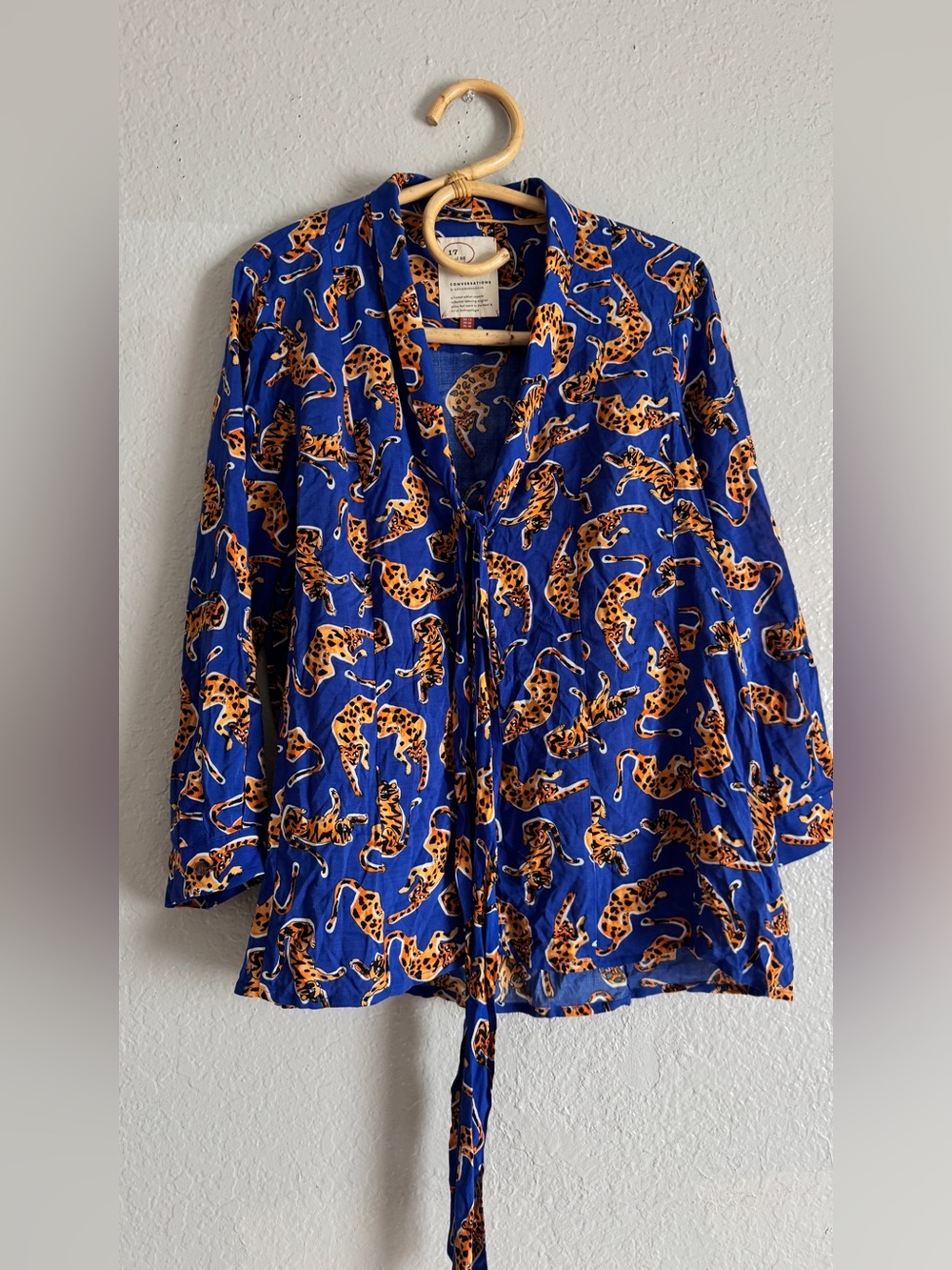 Anthropologie Conversations Blue Tiger Print blouse - Picture 3 of 4